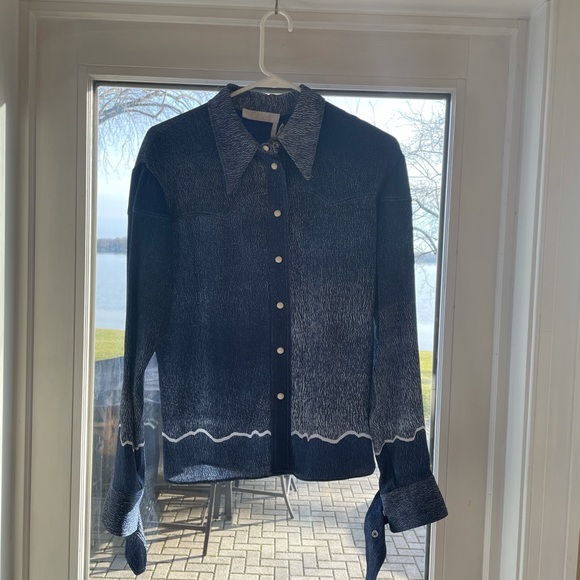 Chloé True Indigo Dégradé Denim-Print Silk Blouse - Picture 4 of 5